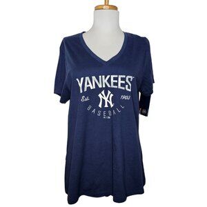 Fanatics Womens Yankees V-Neck Graphic Tee Short Sleeve T-Shirt Blue Size L NWT